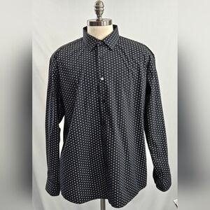 Lucky Brand Black White Geo Print Regular Fit  Stretch Button Up Dress Shirt XL